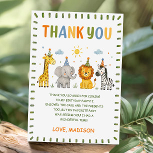 Carte de remerciement pour anniversaire de safari