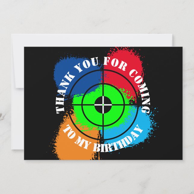 Carte de remerciement pour anniversaire paintball (Devant)