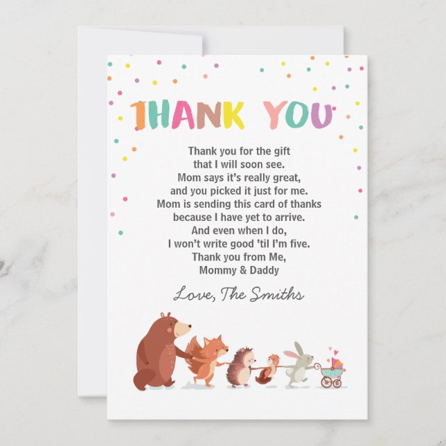 Carte de remerciement pour Baby Shower Bois Genre  (Devant)