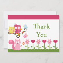 Carte de remerciement pour Baby Shower Chouettes A