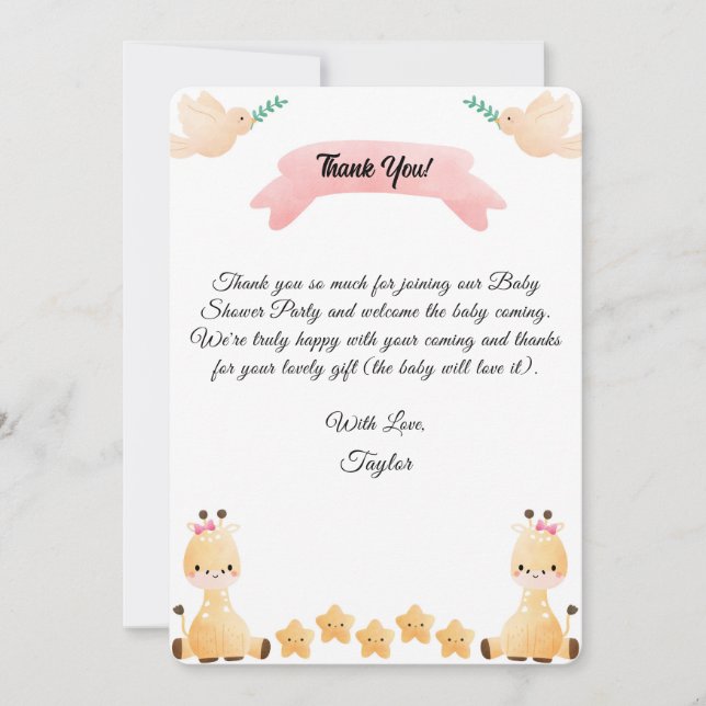 Carte de remerciement pour Baby Shower de girafe m (Devant)