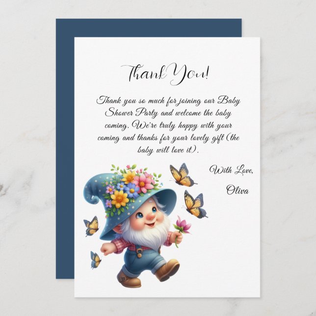 Carte de remerciement pour Baby Shower de Gnome &  (Devant / Derrière)