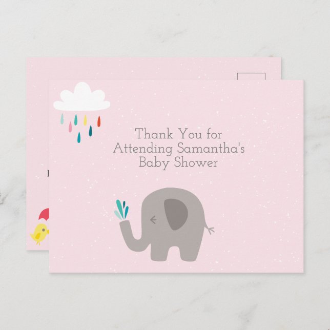 Carte de remerciement pour Baby Shower Éléphant (Devant / Derrière)