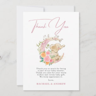 Carte de remerciement pour Baby Shower Éléphant Fl