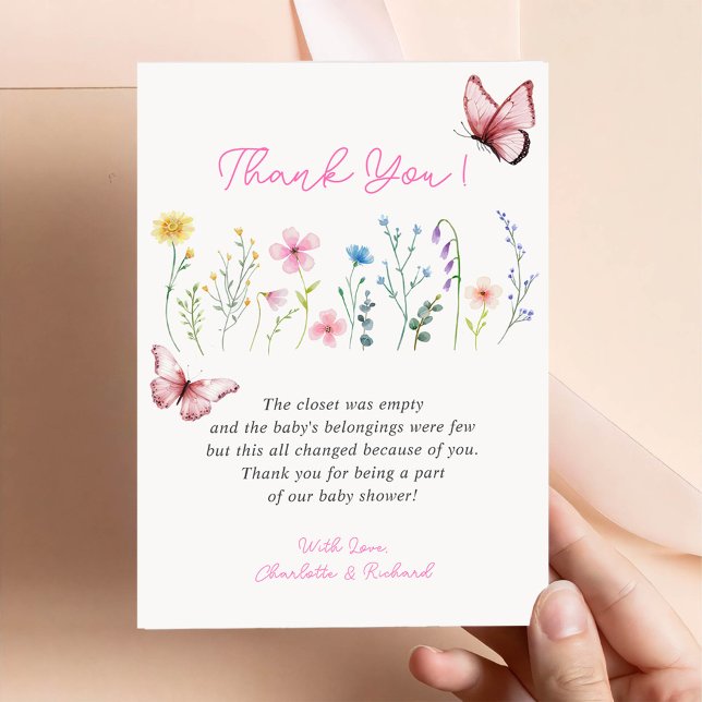 Carte de remerciement pour Baby Shower Fille Fleur (Créateur téléchargé)