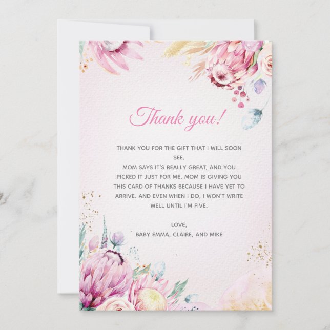 Carte de remerciement pour Baby Shower Floral (Devant)