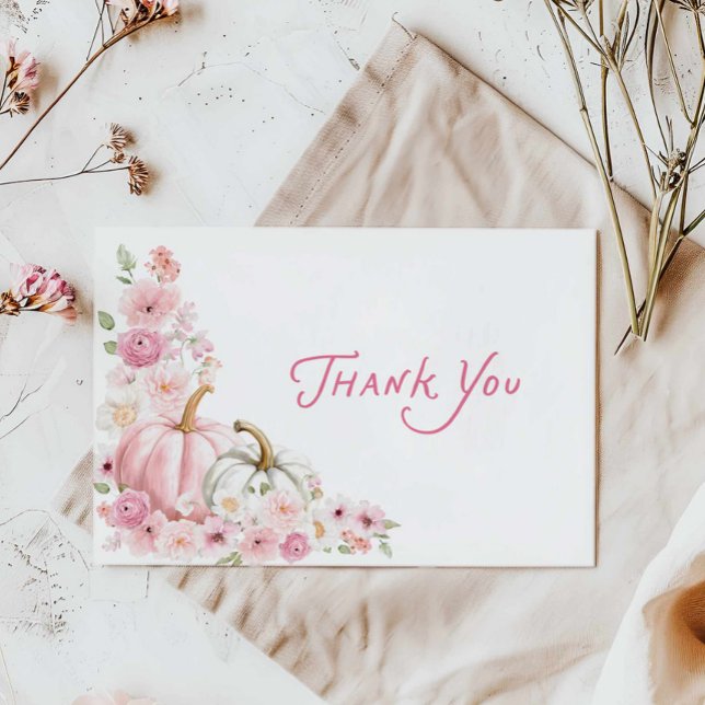Carte de remerciement pour Baby Shower Floral Citr (Girl Pink Pumpkin Floral Baby Shower Thank you card)