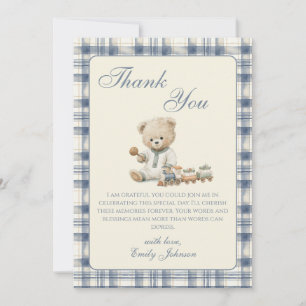 Carte de remerciement pour Baby Shower Gingham Ted