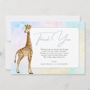 Carte de remerciement pour Baby Shower girafeau bl