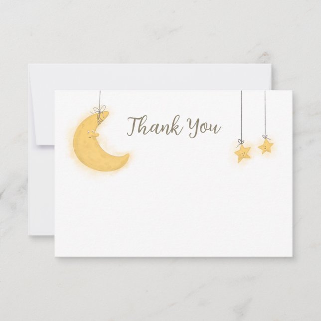 Carte de remerciement pour Baby Shower Moon Stars (Devant)