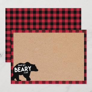 carte de remerciement pour baby shower ours bûcher