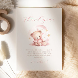 Carte de remerciement pour Baby Shower Ourson Rose