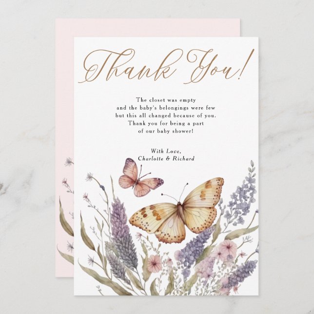 Carte de remerciement pour Baby Shower Petite Fill (Devant / Derrière)