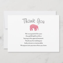 Carte de remerciement pour Baby Shower Pretty Pink