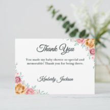 Carte de remerciement pour Baby Shower Rose Dorée