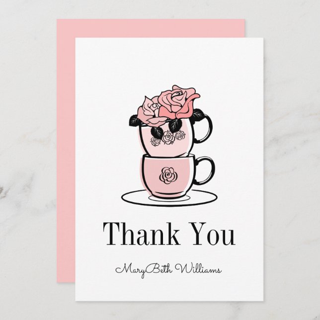 Carte de remerciement pour Baby Shower Tea Teacup  (Devant / Derrière)