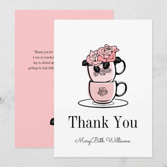 Carte de remerciement pour Baby Shower Thé Tasse à (Devant / Derrière)