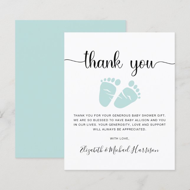 Carte de remerciement pour baby shower vert menthe (Devant / Derrière)