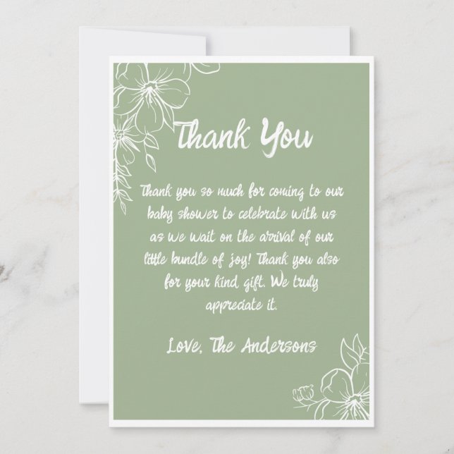 Carte de remerciement pour baby shower Vert Sauge (Devant)