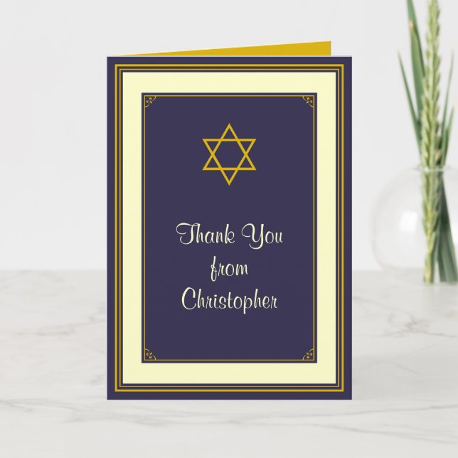 Carte de remerciement pour Bar Mitzvah Navy et Or (Devant)