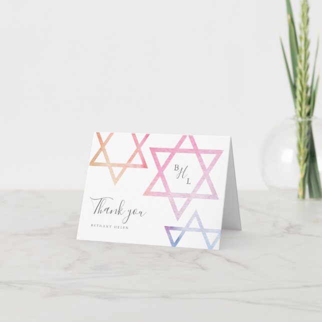 Carte de remerciement pour Bat Mitzvah à monogramm (Devant)