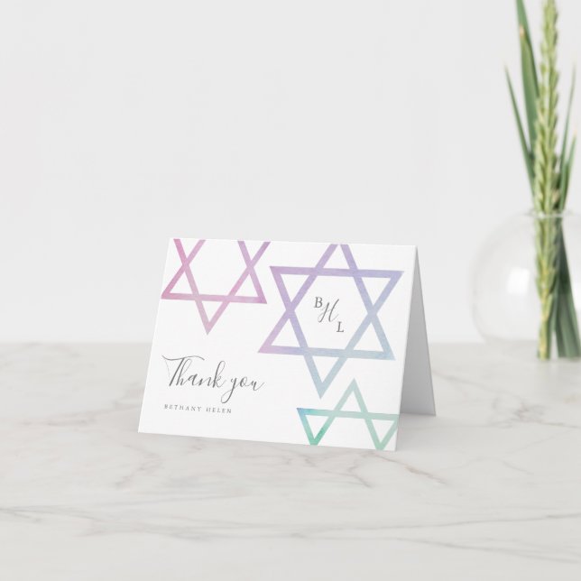 Carte de remerciement pour Bat Mitzvah à monogramm (Devant)