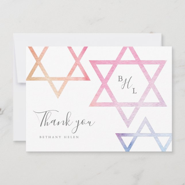 Carte de remerciement pour Bat Mitzvah à monogramm (Devant)
