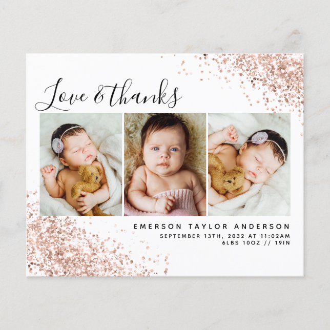 Carte de remerciement pour bébé avec photo paillet (Devant)