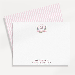 Carte de remerciement pour bébé fille avec monogra