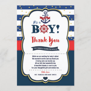 Carte de remerciement pour bébé marin garçon