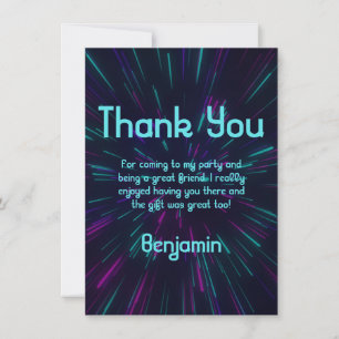 Carte de remerciement pour fête Boy Glow Party