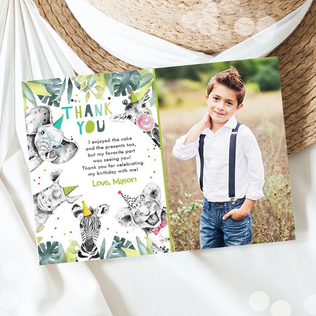 Carte de remerciement pour garçon avec des animaux (Créateur téléchargé)