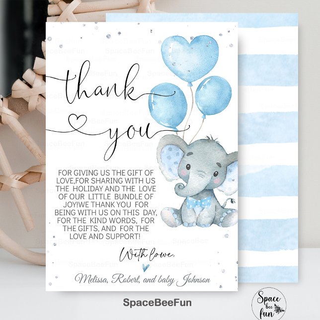 Carte de remerciement pour la baby shower "Elephan (Elephant Boy Baby Shower Invitation Elephant Theme Safari Baby Shower invites Elephant Baby Shower B)