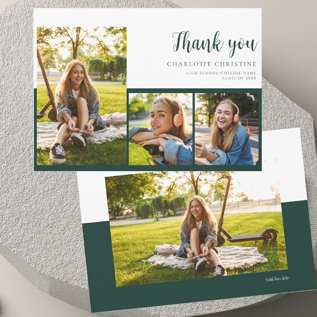Carte de remerciement pour la remise des diplômes  (Graduation 2025 Grad 4 Photos Thank You Card)