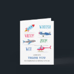 Carte de remerciement pour l'anniversaire de Kid W<br><div class="desc">Une carte de remerciement pour l'anniversaire d'un enfant avec navette spatiale,  fusée,  avion,  hélicoptère.</div>