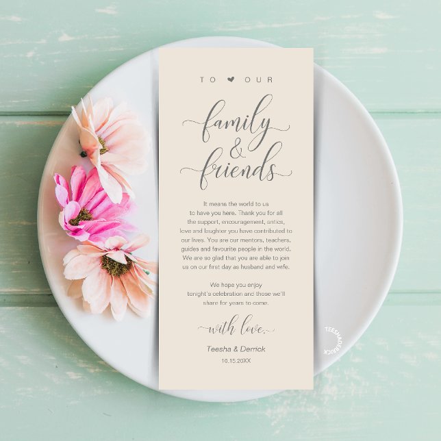 Carte de Remerciement pour le Plan de Table de Mar (Cream and Grey Wedding Place Setting Thank You Card, Dinner Lunch Brunch Party Celebration)