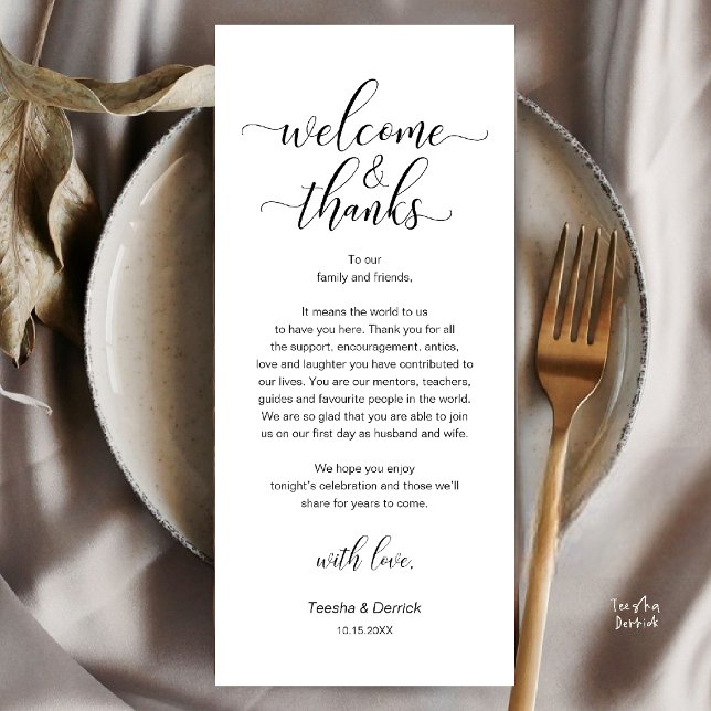 Carte de Remerciement pour le Plan de Table du Mar (Wedding Dinner Place Setting Thank You Card in Black and White)