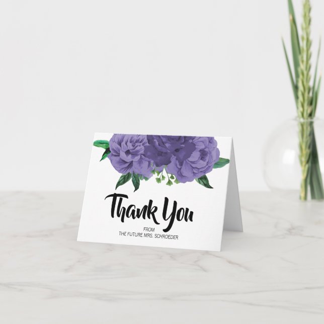 Carte de remerciement pour mariage violet floral (Devant)