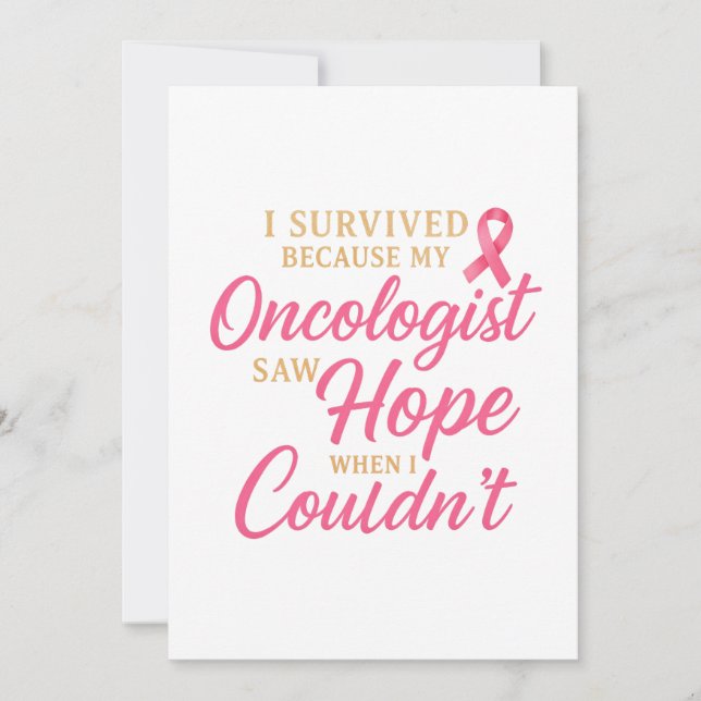 Carte de remerciement pour oncologue Ruban Rose –  (Devant)