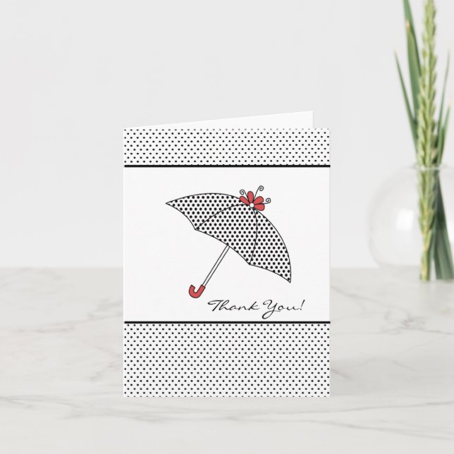 Carte de remerciement pour parapluie noir et blanc (Devant)