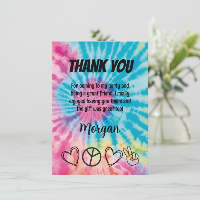 Carte de remerciement pour soirée Tie Dye (Debout devant)