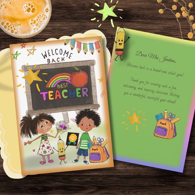 Carte de remerciement pour un enseignant adorable  (cute best teacher welcome back card)