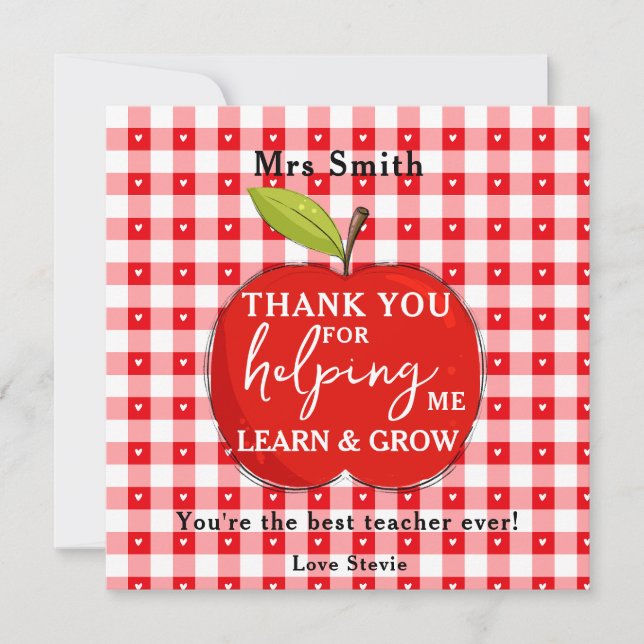 Carte de Remerciement pour un Enseignant Heureux | (Devant)