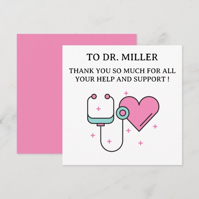 Carte de remerciement pour un médecin mignon (Devant / Derrière)