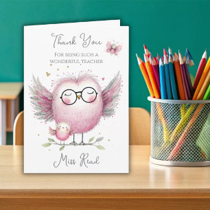Carte de remerciement pour un professeur hibou fan