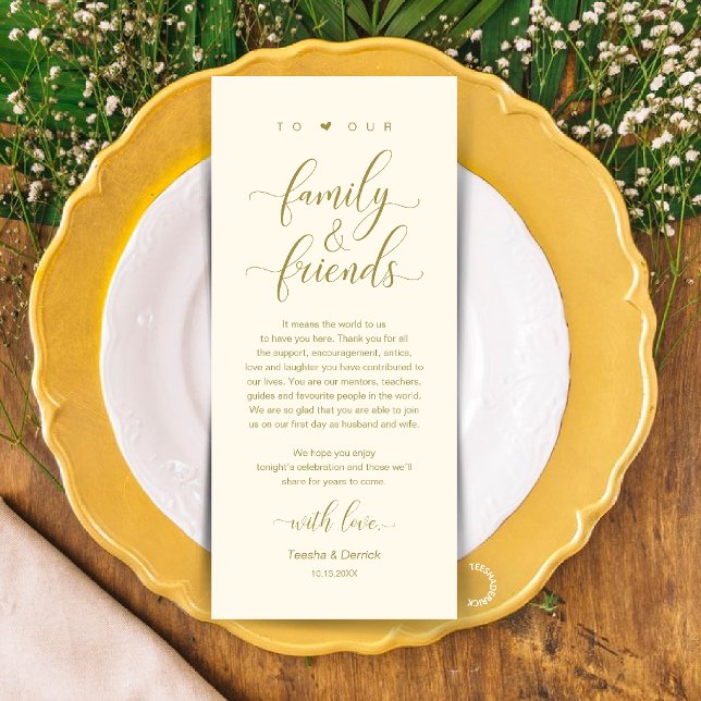 Carte de Remerciement pour un Service de Table de  (Gold Yellow Cream Wedding Place Setting Thank You Card, Dinner Lunch Brunch Party Celebration)
