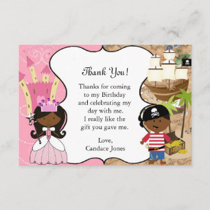 Carte de remerciement Princesse & Pirate Party pea