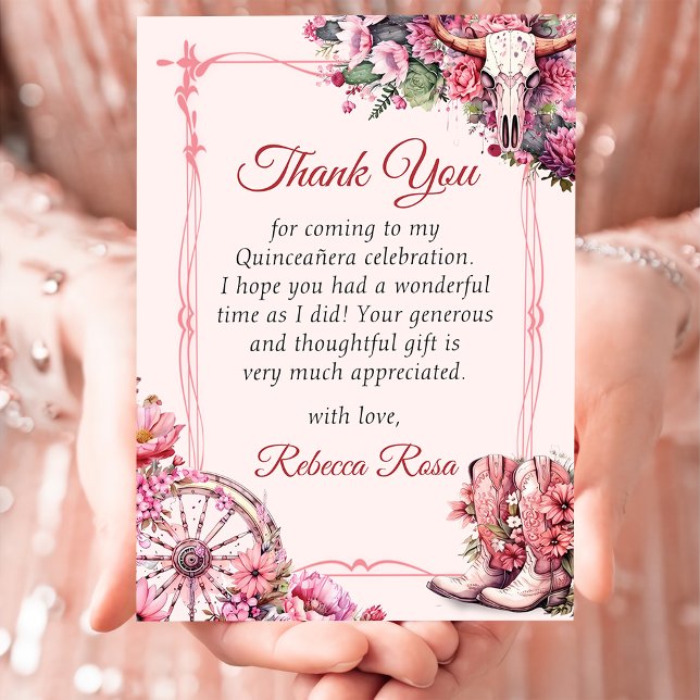 Carte de remerciement Quinceanera occidentale rust (Créateur téléchargé)