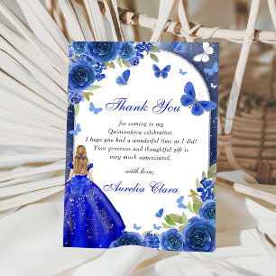Carte de remerciement Quinceanera Rose Argent Bleu