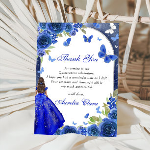 Carte de remerciement Quinceanera Rose Argent Bleu